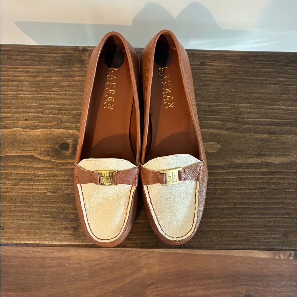 Vintage Lauren Ralph Lauren Brown and White Driving Loafers Size 8*